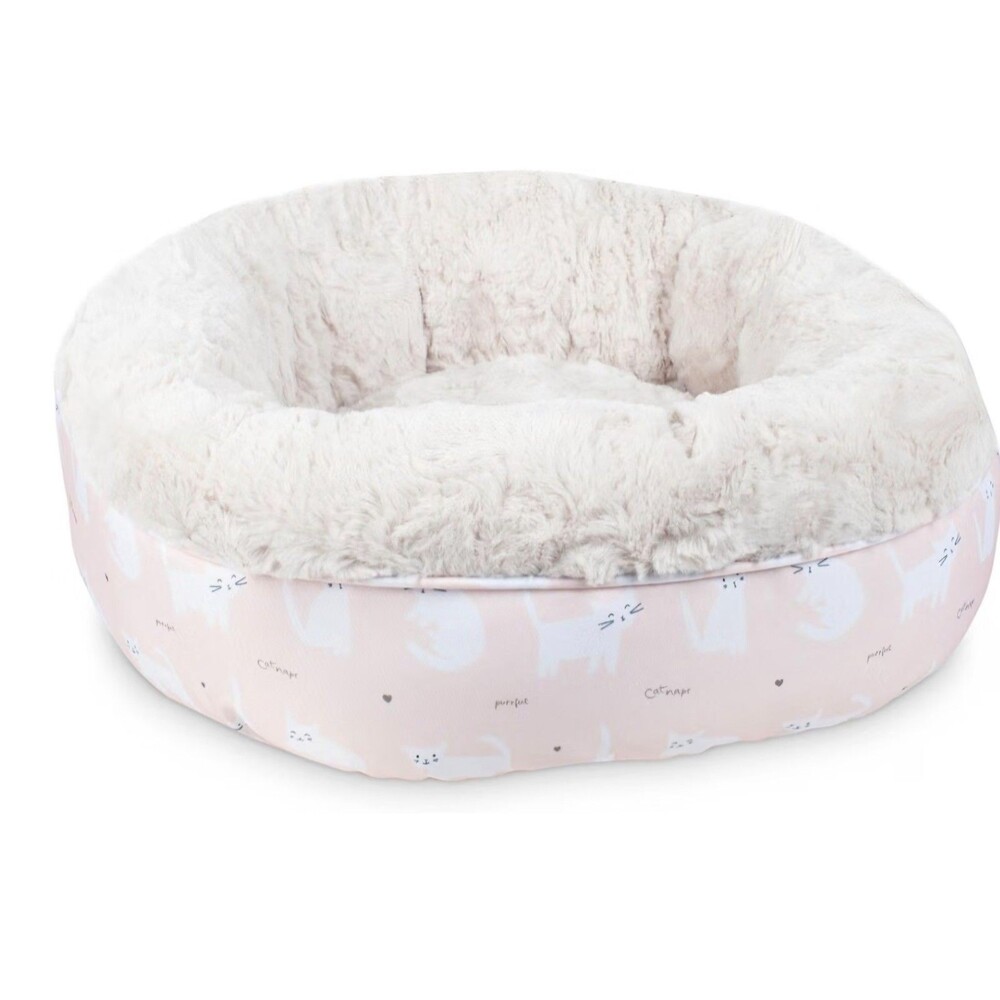 Fringe Studio Cat Bird Daisy Lite Peach Small Circle Pet Bed 18" Plush Faux Fur